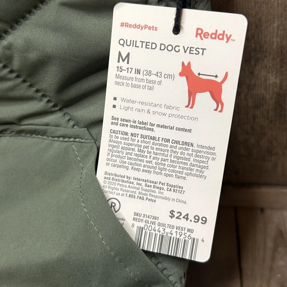 REDDY Olive Green Quilted Dog Vest Medium New